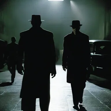 The ominous music and dark lighting auspicated the arrival of the villain in the suspense thriller movie.