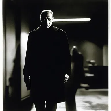 The ominous music and dark lighting auspicated the arrival of the villain in the suspense thriller movie.