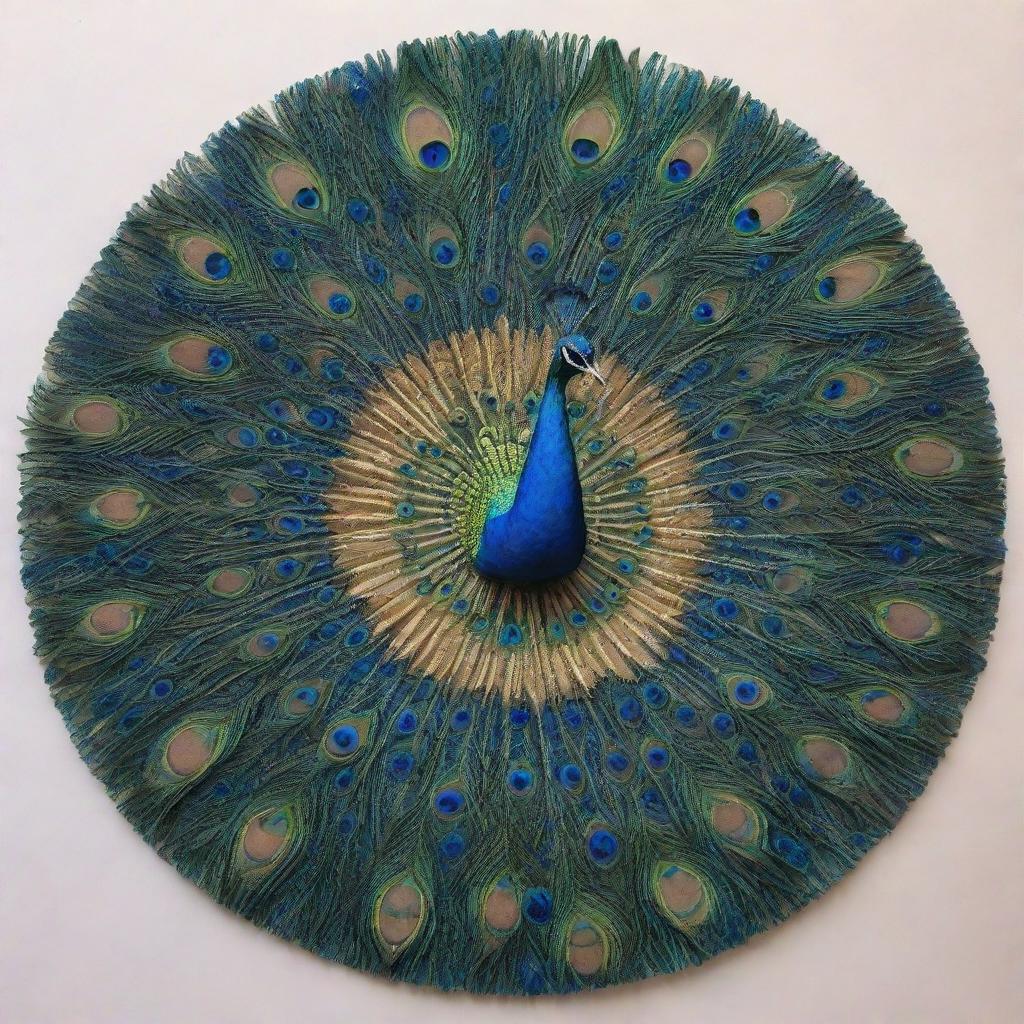 Dazzling mandala art adorned with intricate patterns of peacock feathers