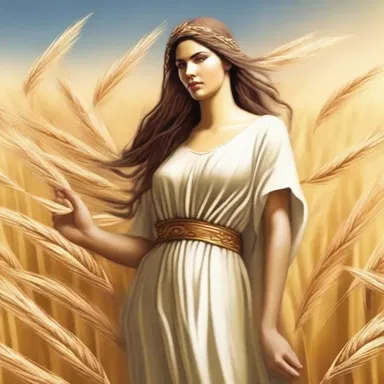 In Greek mythology, Demeter, the goddess of agriculture, is often depicted in a wheat field, symbolizing the abundance of the harvest.