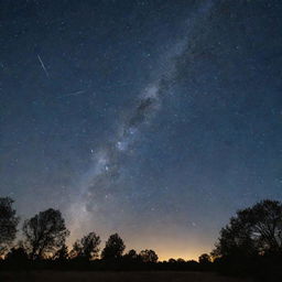 Cosmic rays streaking through a starry night sky