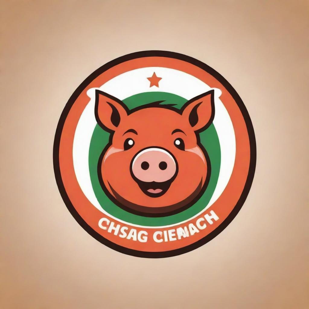 Design a vivid and attractive logo that incorporates the image of a lechon, a traditional Filipino roasted pig dish, illustrating it in a stylized and engaging way.