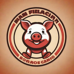 Design a vivid and attractive logo that incorporates the image of a lechon, a traditional Filipino roasted pig dish, illustrating it in a stylized and engaging way.