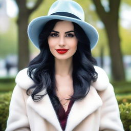 An ultra high-resolution, realistic photograph taken with a Nikon camera, featuring a beautiful, sexy Italian woman in a city park