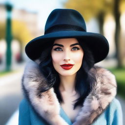 An ultra high-resolution, realistic photograph taken with a Nikon camera, featuring a beautiful, sexy Italian woman in a city park