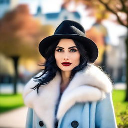 An ultra high-resolution, realistic photograph taken with a Nikon camera, featuring a beautiful, sexy Italian woman in a city park