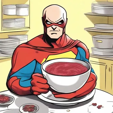 In the comic book, the superhero enjoyed a bowl of borscht to replenish his strength.
