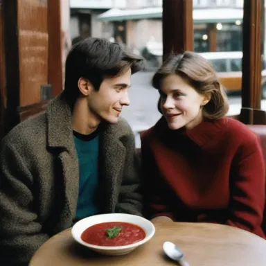 In the film, the main character shared a hearty bowl of borscht with their love interest at a cozy cafe.