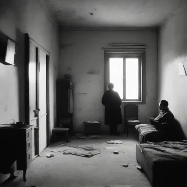 The black and white film depicted the meagrely furnished apartment of the protagonist, reflecting the poverty and hardship of their life.