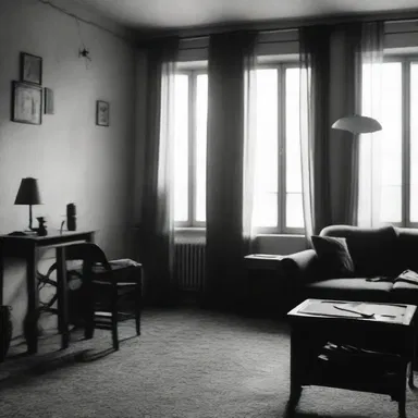 The black and white film depicted the meagrely furnished apartment of the protagonist, reflecting the poverty and hardship of their life.