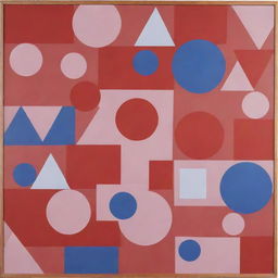 A board adorned with an abstract design of circles, triangles, and squares, illustrated in dynamic shades of red, blue, and light purple.