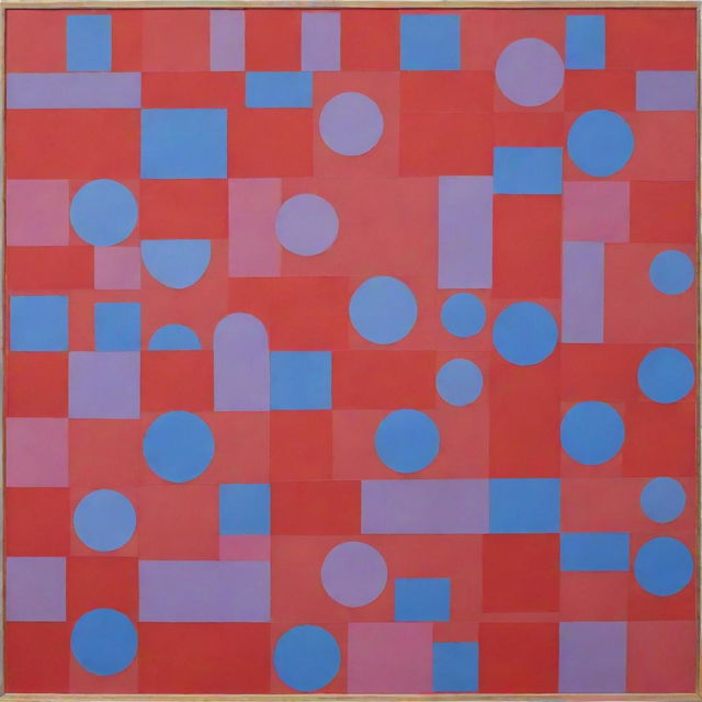 A board filled with circles, triangles, and squares in vibrant shades of red, blue, and light purple.