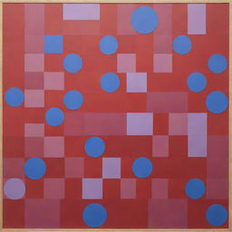 A board filled with circles, triangles, and squares in vibrant shades of red, blue, and light purple.