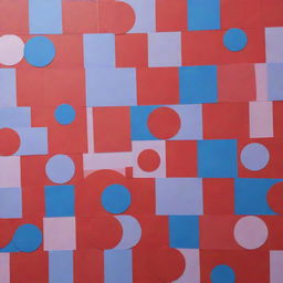 A board filled with circles, triangles, and squares in vibrant shades of red, blue, and light purple.