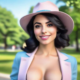 A very high-resolution, realistic photograph capturing a beautiful and sexy 25-year-old Italian woman in a city park