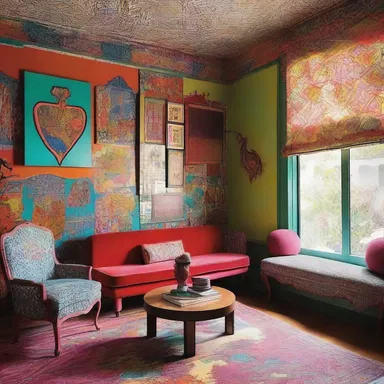 The artist used vibrant colors and intricate patterns on the walls to create a spree of artistic expression in the room.