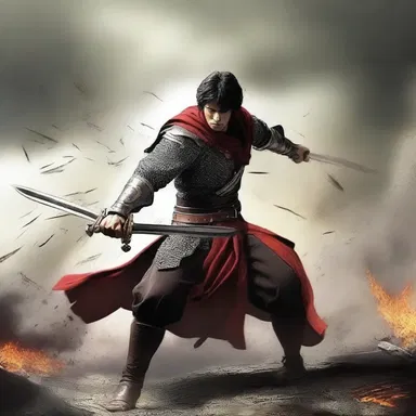 In the intense battle scene, the hero's clench on his sword showed his determination to protect his loved ones.
