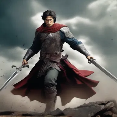 In the intense battle scene, the hero's clench on his sword showed his determination to protect his loved ones.