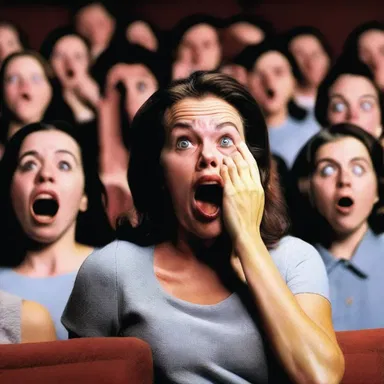 The horror movie had the audience on the edge of their seats as the terrified victim clenched her eyes shut.