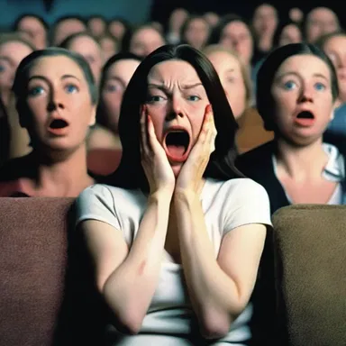 The horror movie had the audience on the edge of their seats as the terrified victim clenched her eyes shut.