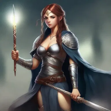 The brave warrior clenched her magical staff tightly, ready to defend her kingdom from the dark forces.