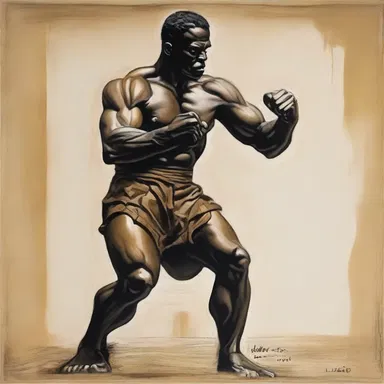 The artist's masterpiece depicted a powerful figure with clenched fists, conveying determination and strength.