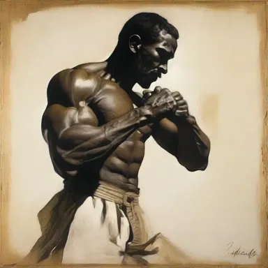 The artist's masterpiece depicted a powerful figure with clenched fists, conveying determination and strength.