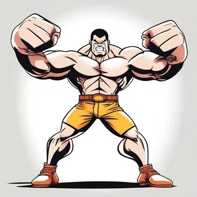 In the cartoon, the character clenched his fists with determination before landing a powerful punch.