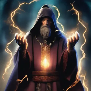 In the magical realm, the sorcerer clenched his fists, channeling his energy to cast a powerful spell.