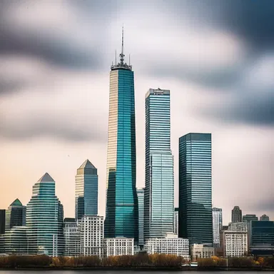 The photographer captured a stunning longshot of the skyscrapers against the backdrop of the cityscape.