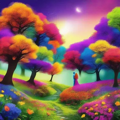 In the magical realm, the drabness of the ordinary world is replaced by vibrant, enchanting colors.