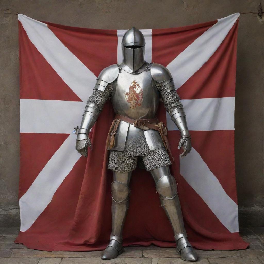 A victorious knight standing in front of the Georgian flag