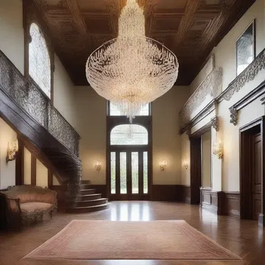 The mansion's grand entrance featured a magnificent chandelier hanging from the ceiling, its design inspired by the intricate branches of a brazil-nut tree.