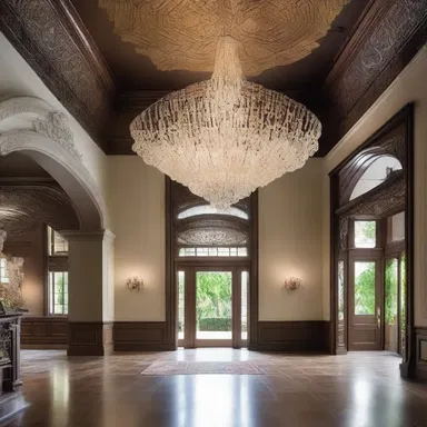 The mansion's grand entrance featured a magnificent chandelier hanging from the ceiling, its design inspired by the intricate branches of a brazil-nut tree.