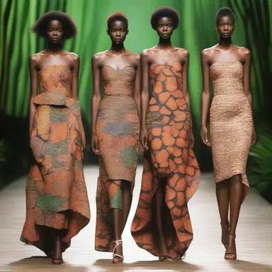 The fashion runway showcased a collection of elegant dresses with elaborate prints resembling the unique patterns found on the bark of a brazil-nut tree.