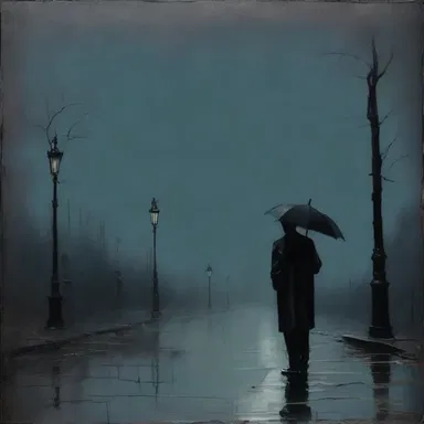 The artist used dark and gloomy colors to portray his somber mood in the painting.