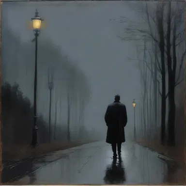 The artist used dark and gloomy colors to portray his somber mood in the painting.
