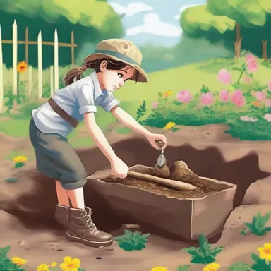 In the novel, the main character stumbled upon a buried treasure while using a mattock to dig in the garden.