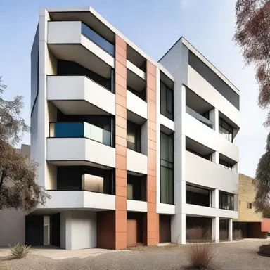 The modernist architecture of this building emphasizes sleek lines and slimness.