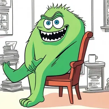 In the cartoon, the character's eyes widened and he held tight to his chair in fear of the approaching monster.
