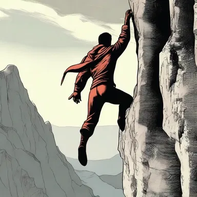 In the gripping scene, the hero held tight to the edge of the cliff, hanging on for dear life as the villain approached.