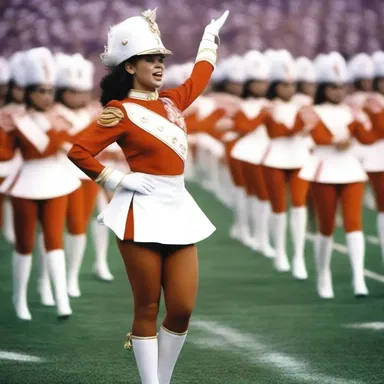 In the movie, the majorette led the marching band during the grand finale.