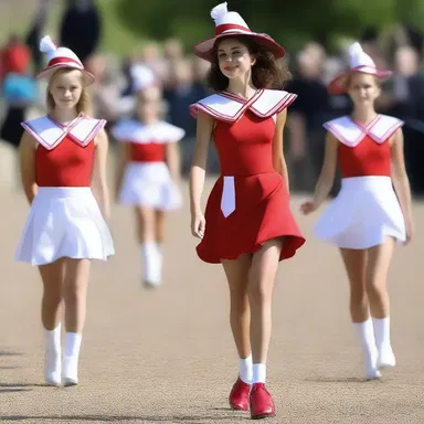 The fashion designer created an elegant dress inspired by the uniforms of majorettes.