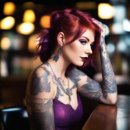 This is a high-quality photograph of a stunning redhead girl with tattoos