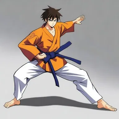 The character in the anime stumbled clumsily while attempting to perform a complex martial arts move.
