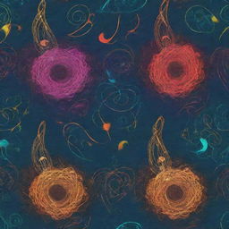 Create an imaginative textile design incorporating elements of light, music, and love. It should feature intricate patterns that suggest a symphony of emotions, using vibrant colors to represent the interaction of light and the melody of love.