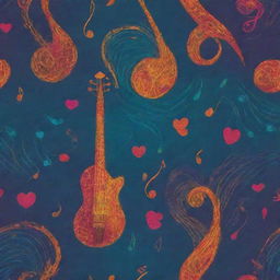 Create an imaginative textile design incorporating elements of light, music, and love. It should feature intricate patterns that suggest a symphony of emotions, using vibrant colors to represent the interaction of light and the melody of love.