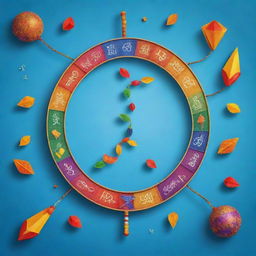 A DNA strand beautifully intertwined with various symbols from distinct Indian cultures celebrating Makar Sankranti - kites, bonfires, sweets, and festive decorations.