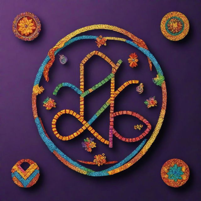 A DNA strand beautifully intertwined with various symbols from distinct Indian cultures celebrating Makar Sankranti - kites, bonfires, sweets, and festive decorations.