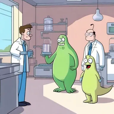In the cartoon episode, the characters accidentally enter a biosafety level 3 laboratory and encounter mutated creatures that threaten their safety.